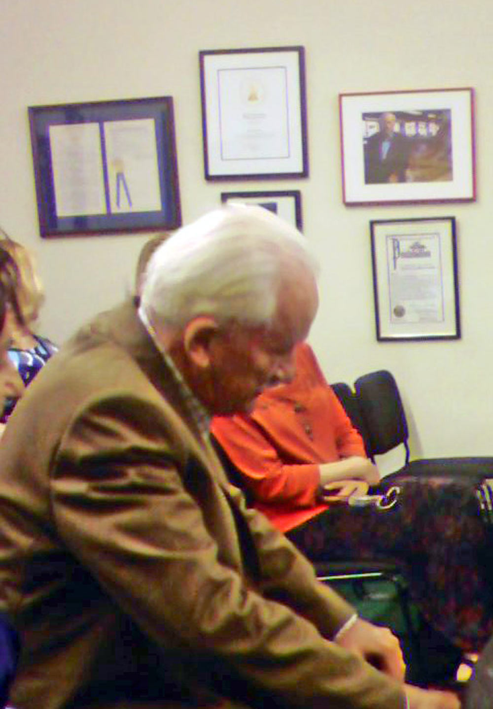 Ernst Mahle in the audience at a concert of his music, Steinway Hall, New York, NY